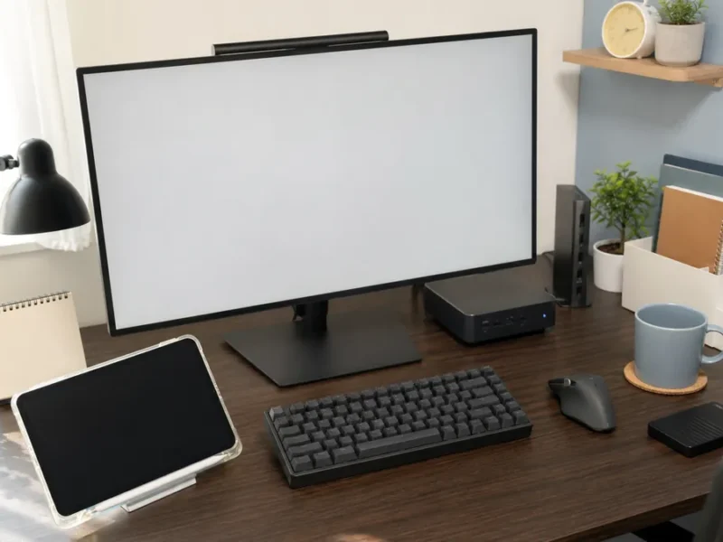 モニターとタブレットを置いた作業デスク
