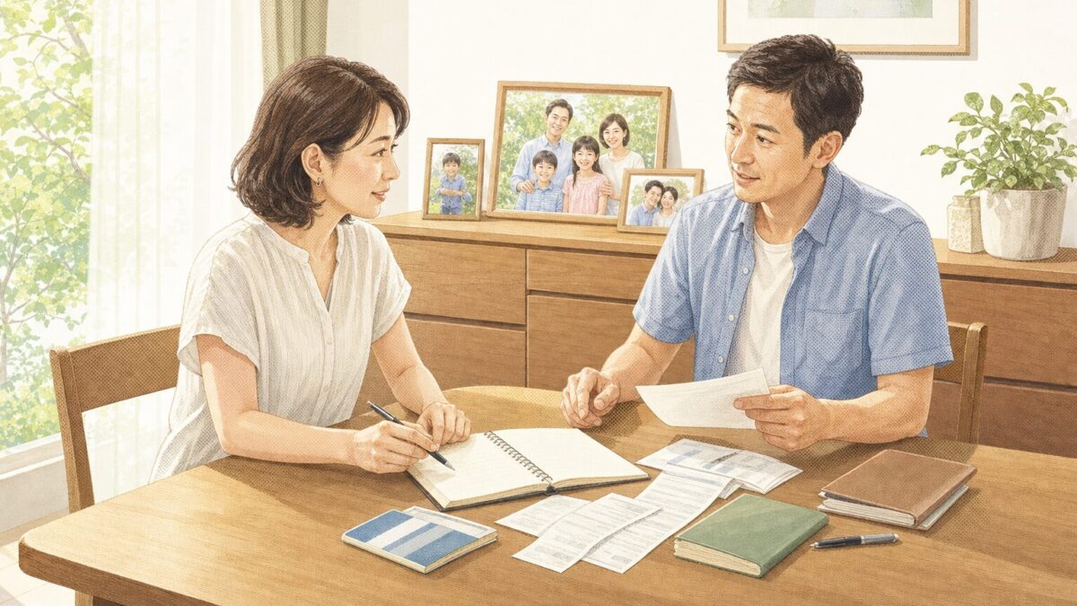 40代の夫婦が今後の人生設計について話し合っている