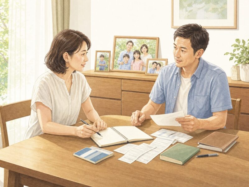 40代の夫婦が今後の人生設計について話し合っている