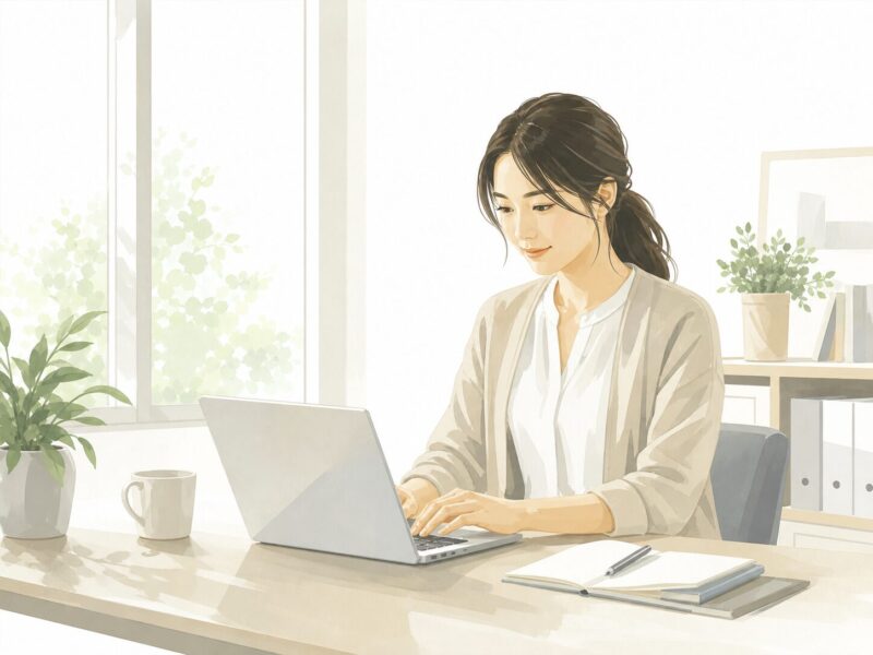 女性がオフィスでパソコンを使って仕事している