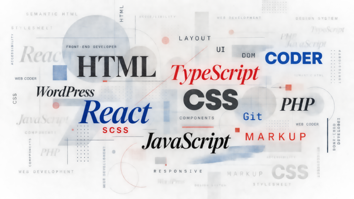 HTML、CSS、JavaScriptなどWeb制作の用語を並べたイメージ
