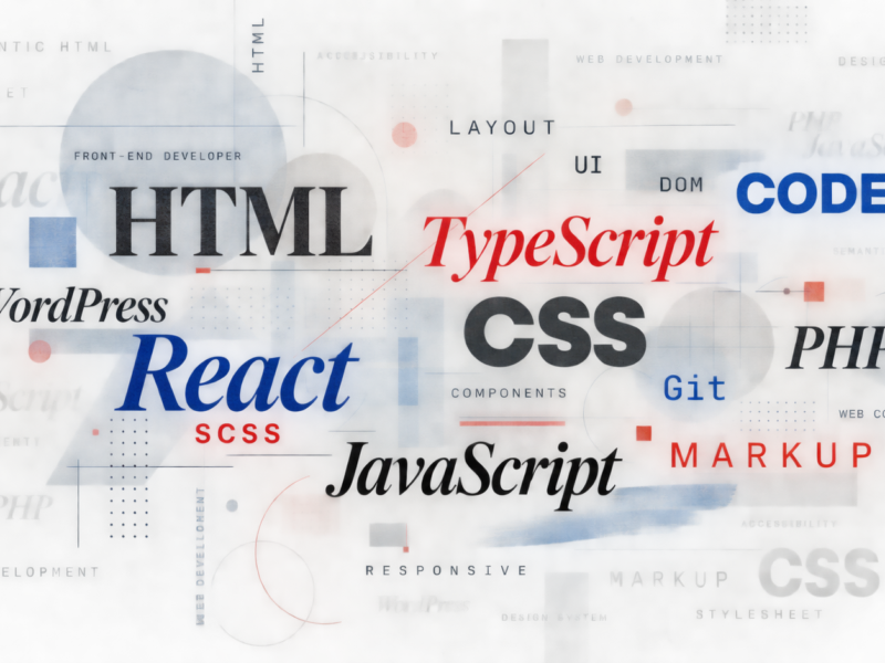 HTML、CSS、JavaScriptなどWeb制作の用語を並べたイメージ